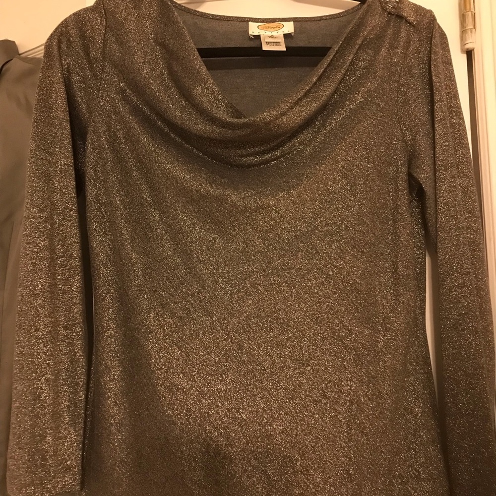Size Small  Talbots  gray metallic top with drape neckline